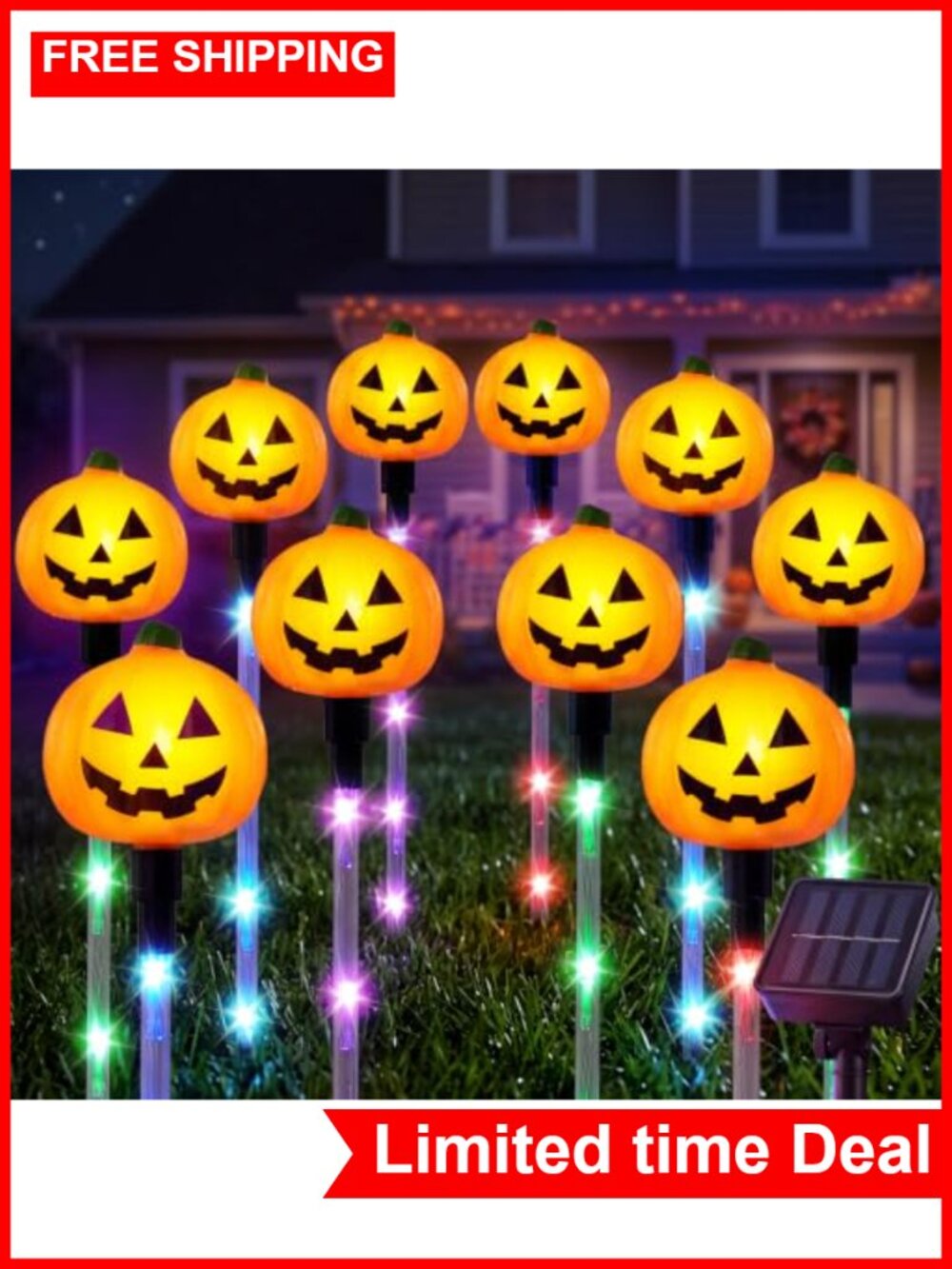 Solar Halloween Pumpkin Path Lights Set of 10 Jack O Lantern